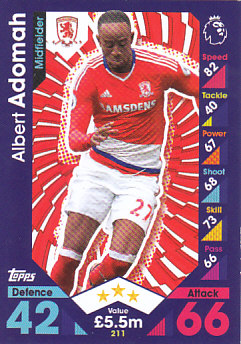 Albert Adomah Middlesbrough 2016/17 Topps Match Attax #211